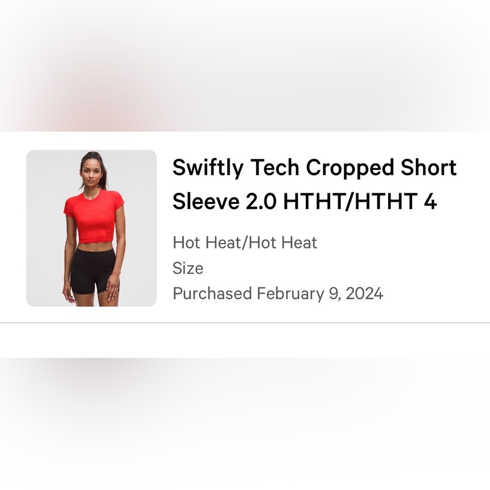 Size 4 - lululemon athletica Red Swiftly Tech Cropped Short Sleeve